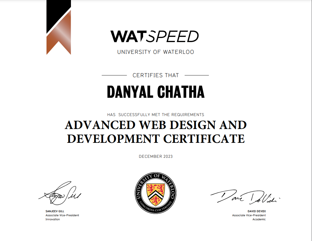 Advance Web Design Certification from the University of Waterloo